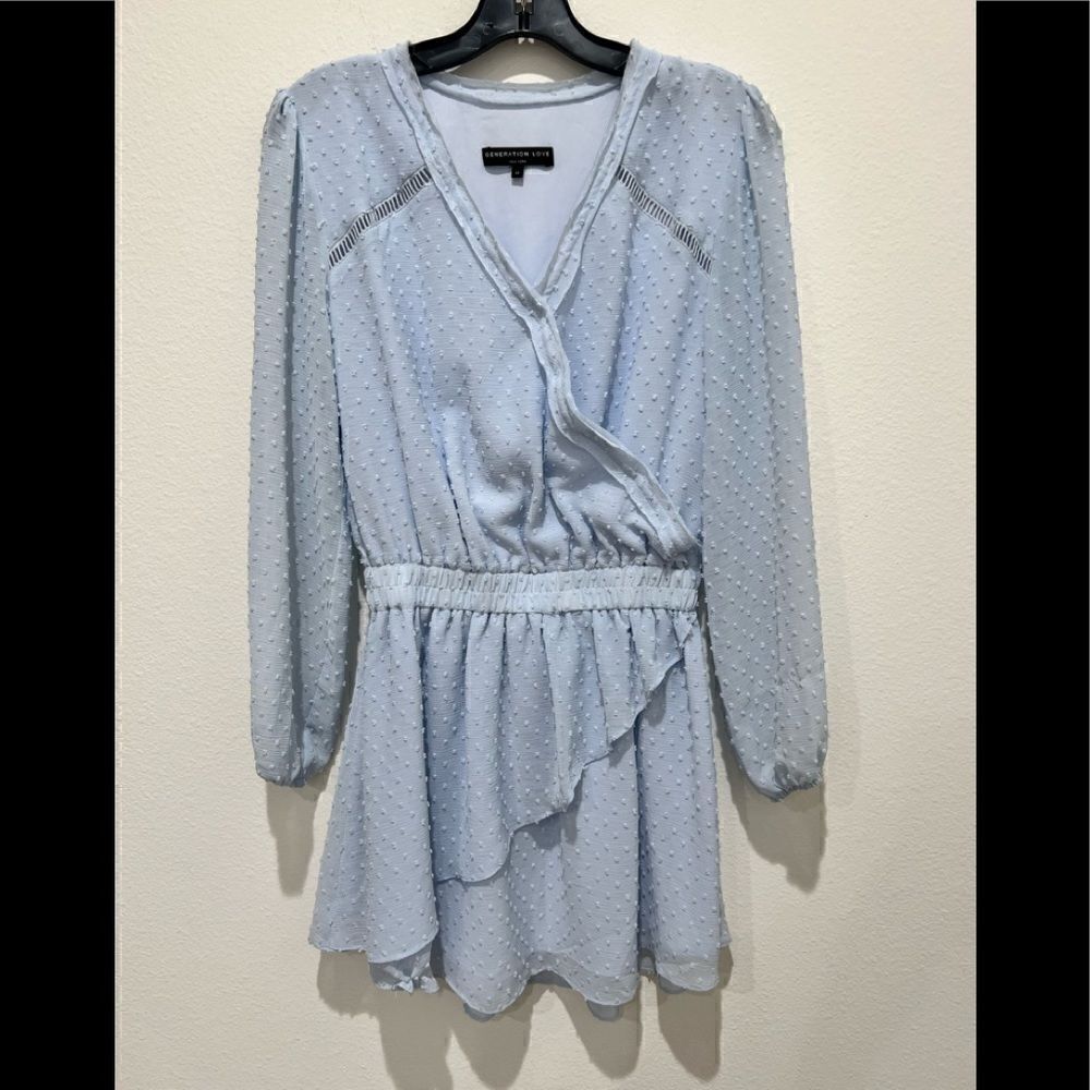 Generation Love Women's Blue Verona Swiss Polka-dot Mini Dress Size XSmall - Picture 3 of 6